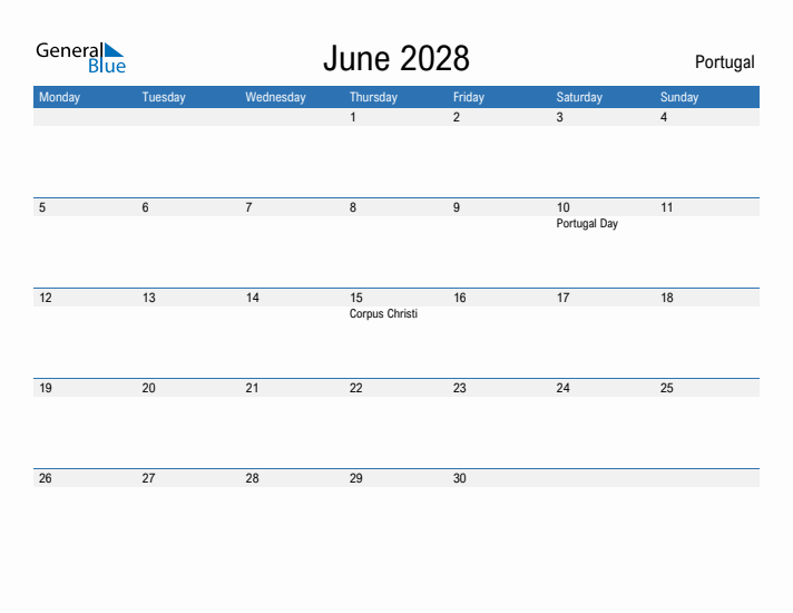 Fillable June 2028 Calendar