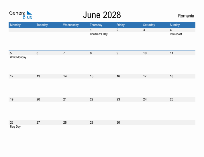 Fillable June 2028 Calendar