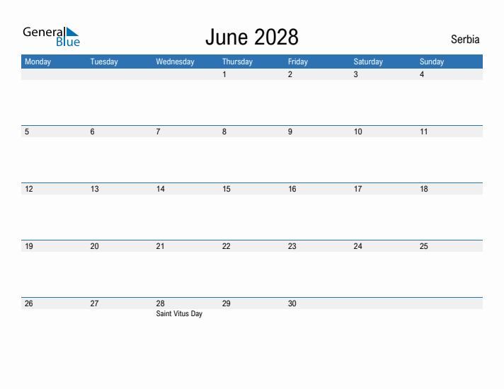 Fillable June 2028 Calendar