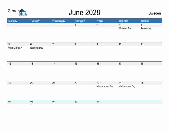 Fillable June 2028 Calendar