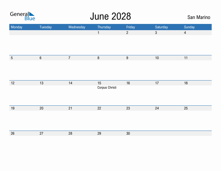 Fillable June 2028 Calendar