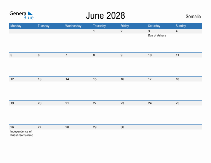 Fillable June 2028 Calendar