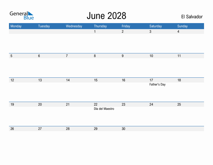 Fillable June 2028 Calendar