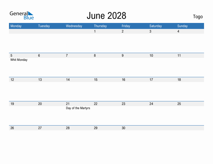 Fillable June 2028 Calendar