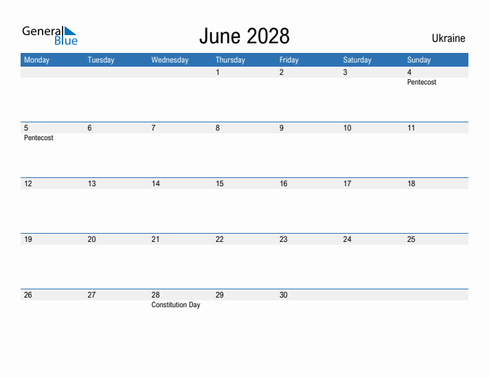 Fillable June 2028 Calendar