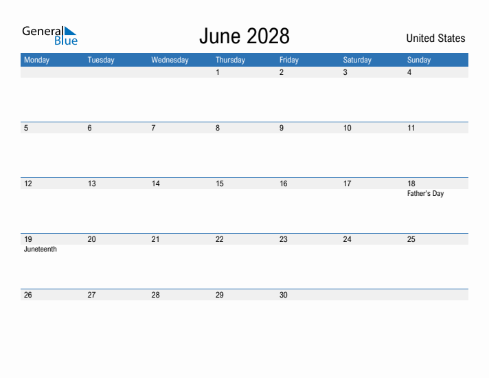 Fillable June 2028 Calendar