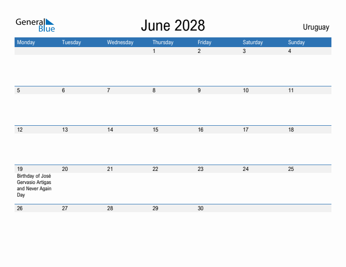 Fillable June 2028 Calendar