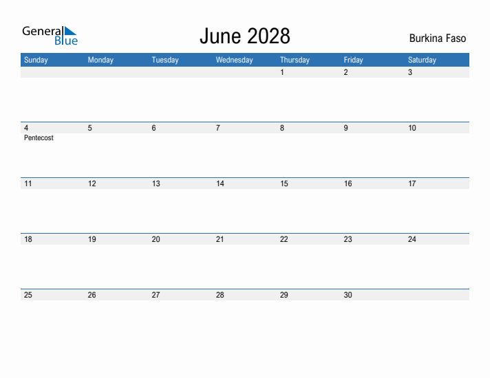 Fillable June 2028 Calendar