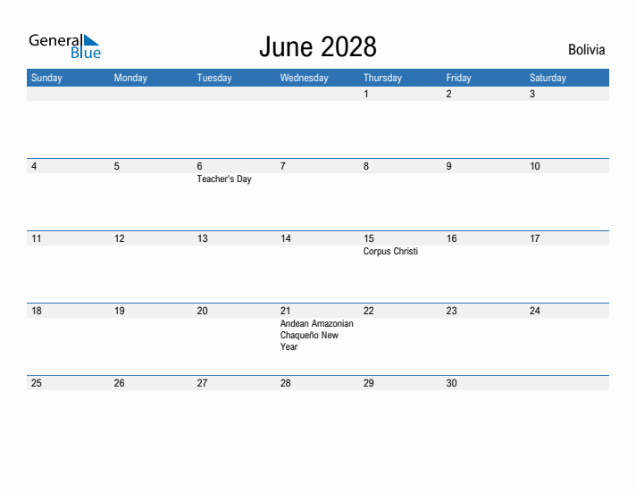 Fillable June 2028 Calendar