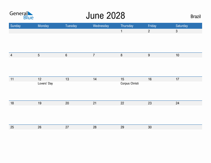 Fillable June 2028 Calendar