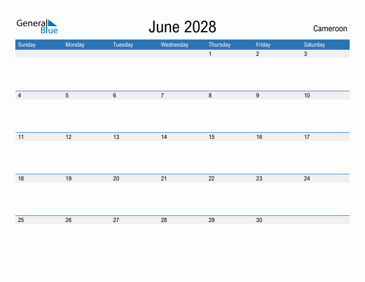 Fillable June 2028 Calendar