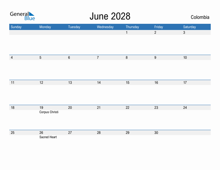 Fillable June 2028 Calendar