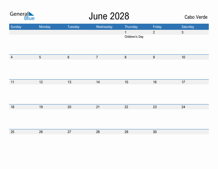 Fillable June 2028 Calendar