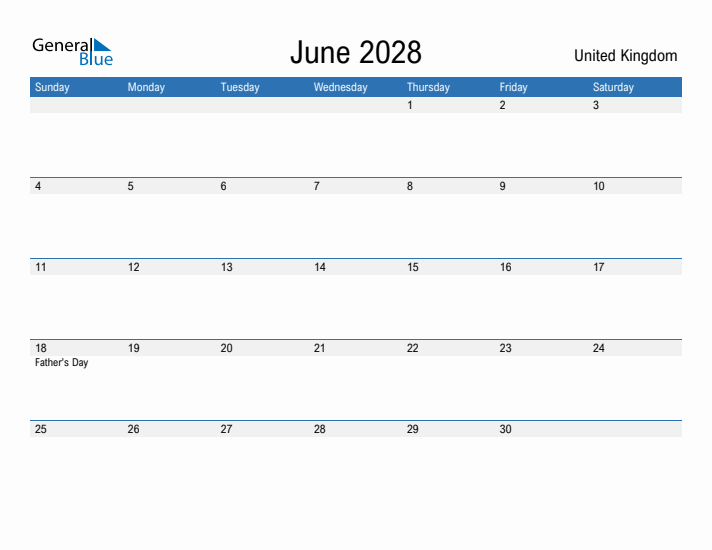 Fillable June 2028 Calendar