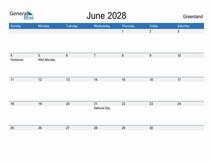 Fillable June 2028 Calendar