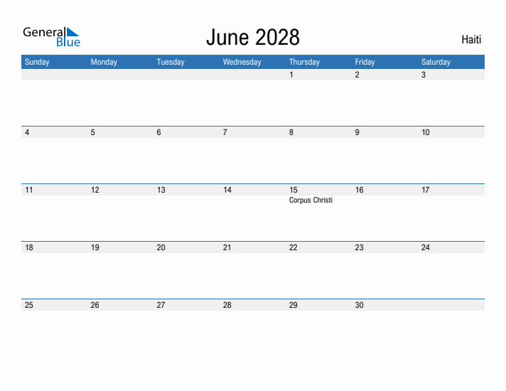 Fillable June 2028 Calendar