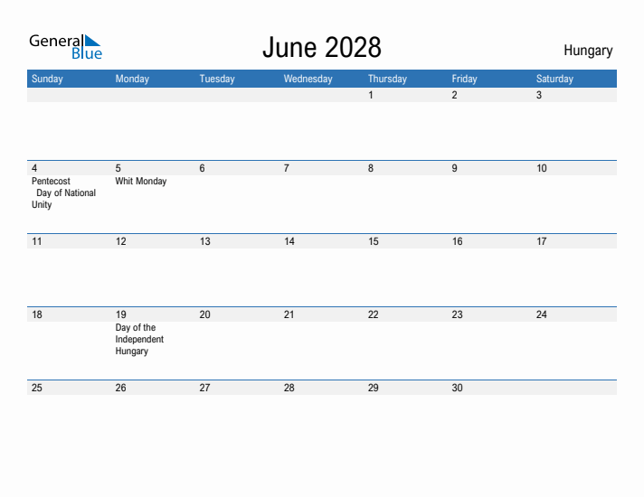 Fillable June 2028 Calendar