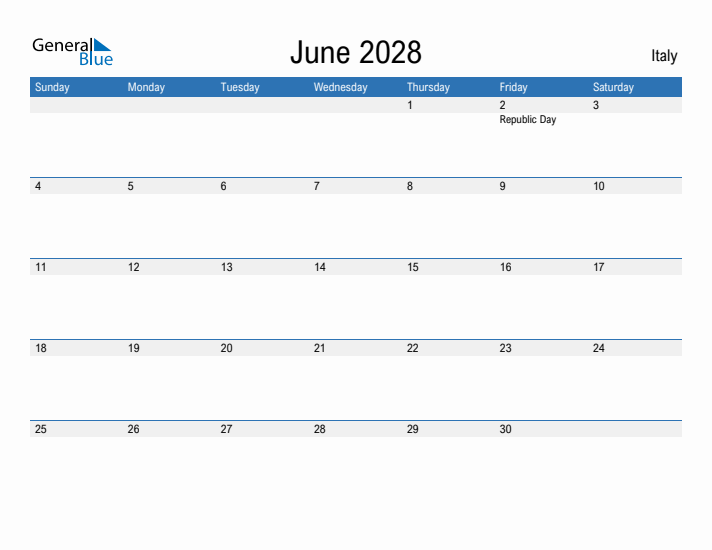 Fillable June 2028 Calendar