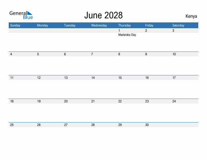 Fillable June 2028 Calendar