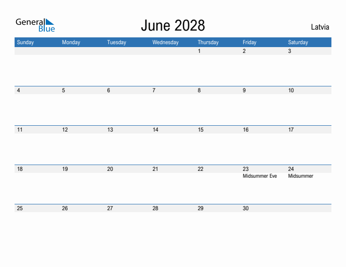 Fillable June 2028 Calendar