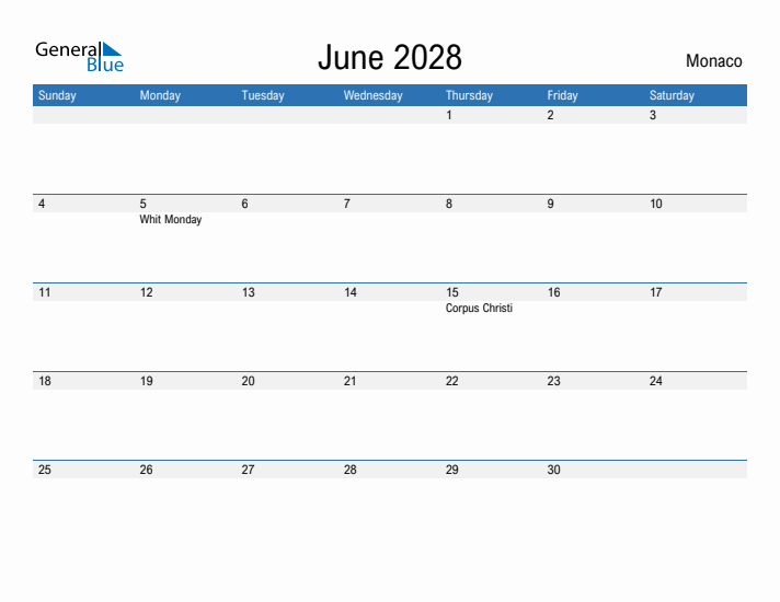 Fillable June 2028 Calendar