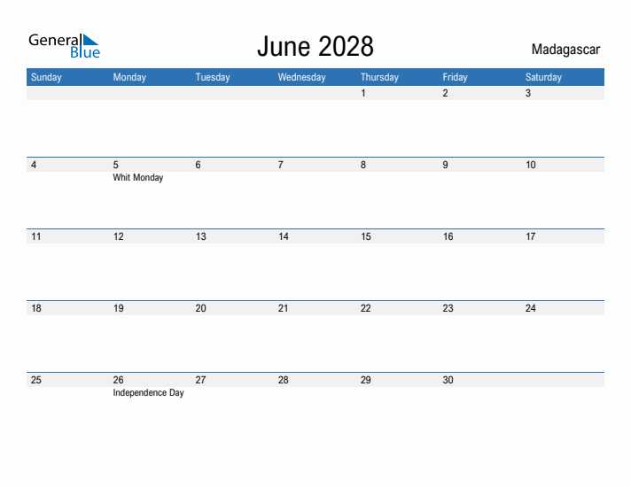 Fillable June 2028 Calendar