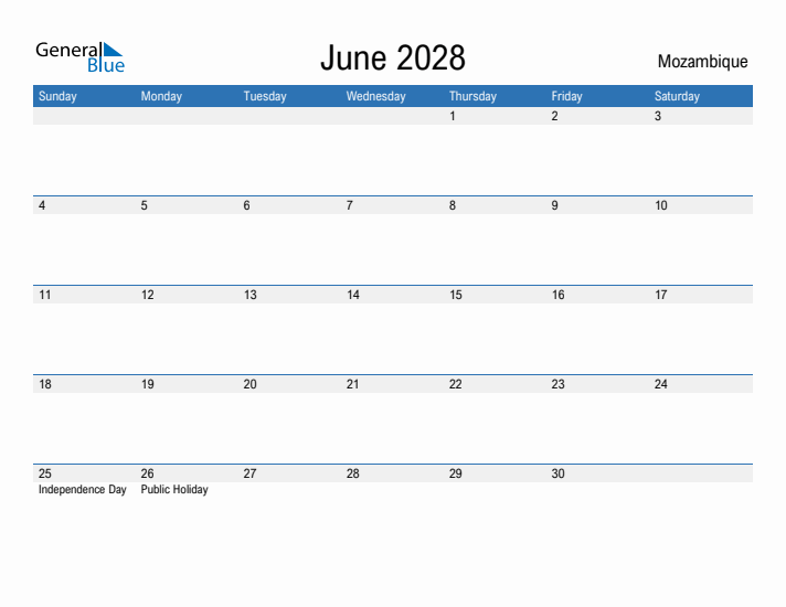 Fillable June 2028 Calendar