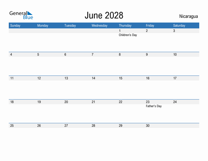 Fillable June 2028 Calendar