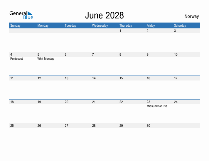 Fillable June 2028 Calendar