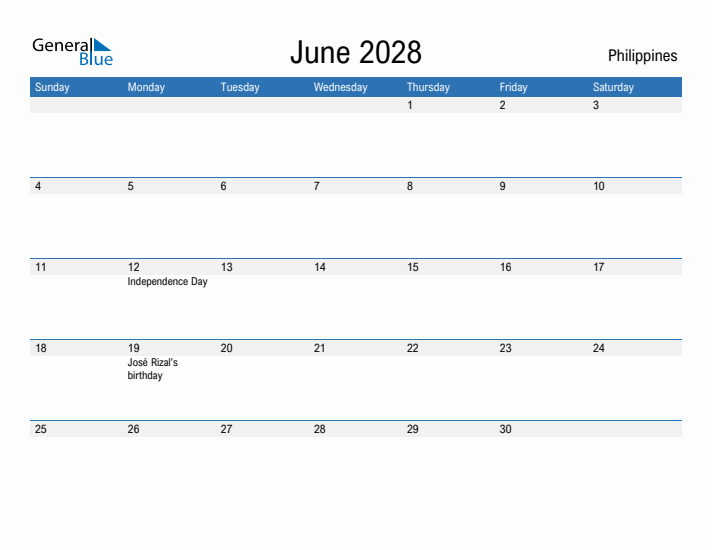 Fillable June 2028 Calendar