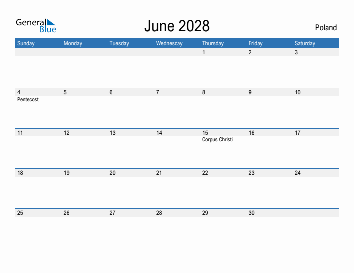 Fillable June 2028 Calendar