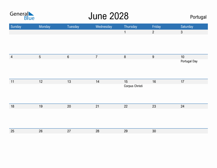 Fillable June 2028 Calendar