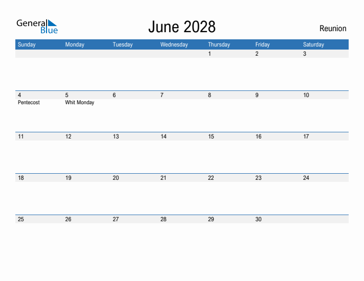 Fillable June 2028 Calendar