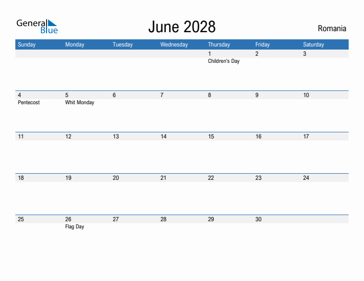 Fillable June 2028 Calendar