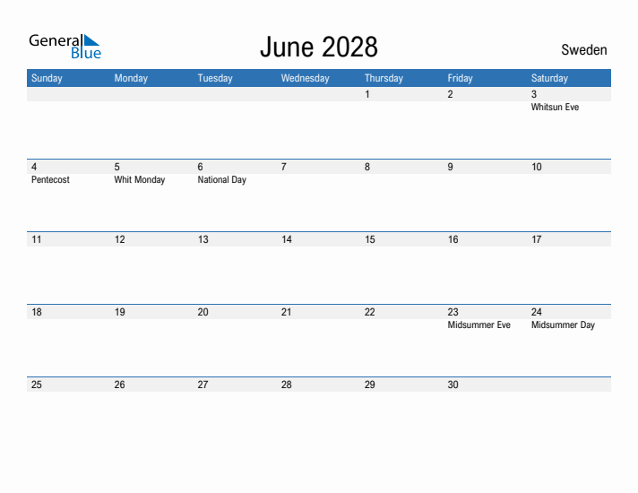 Fillable June 2028 Calendar