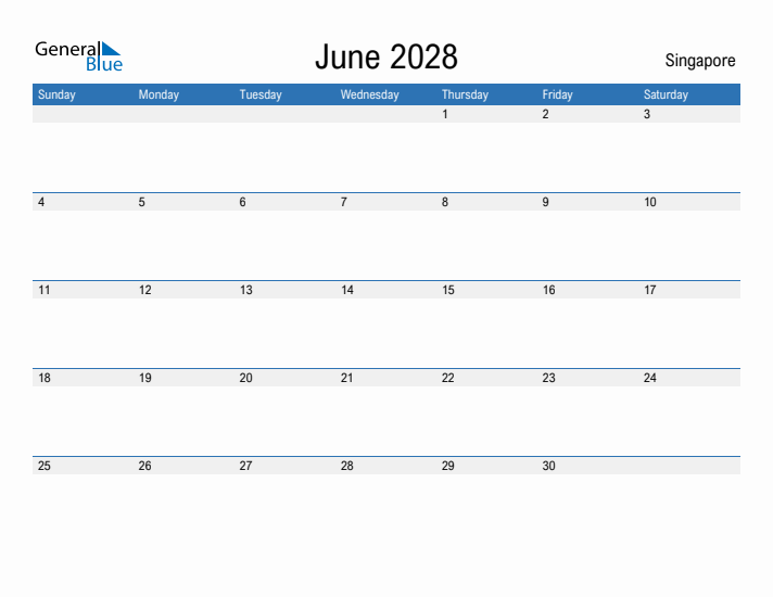 Fillable June 2028 Calendar