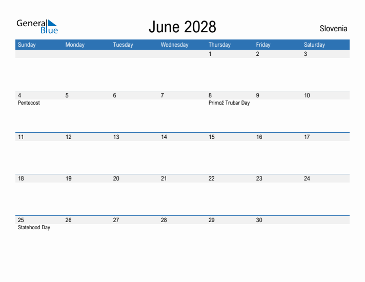 Fillable June 2028 Calendar