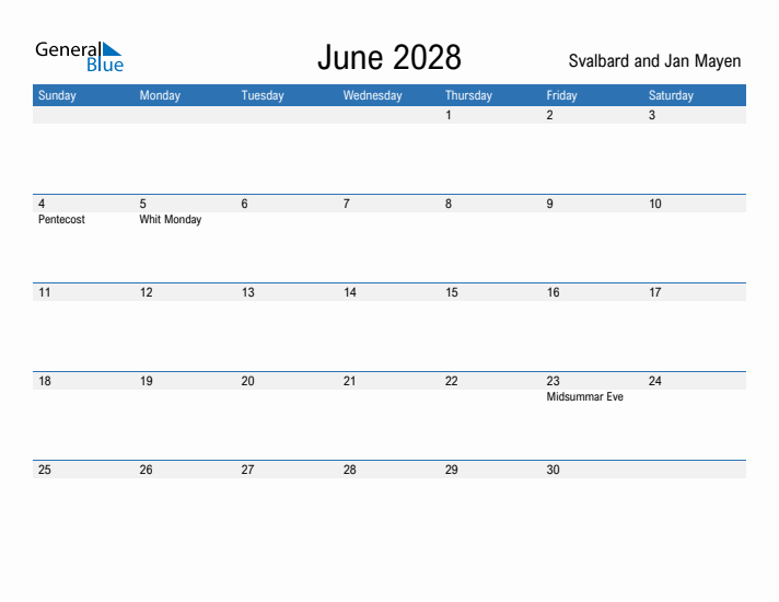 Fillable June 2028 Calendar