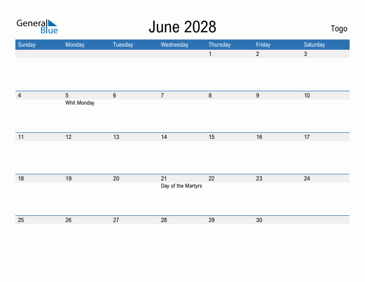 Fillable June 2028 Calendar