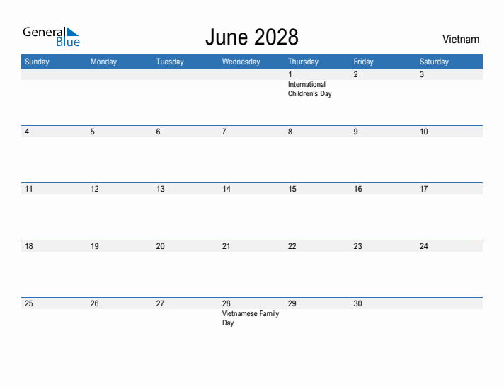 Fillable June 2028 Calendar