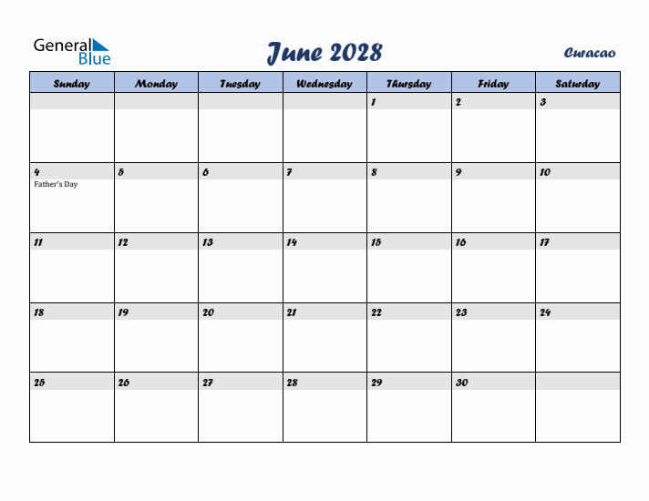 June 2028 Calendar with Holidays in Curacao