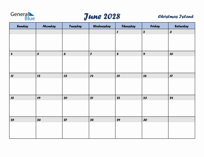 June 2028 Calendar with Holidays in Christmas Island