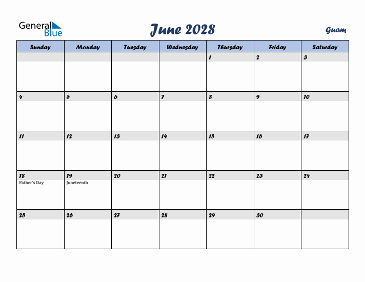 June 2028 Calendar with Holidays in Guam