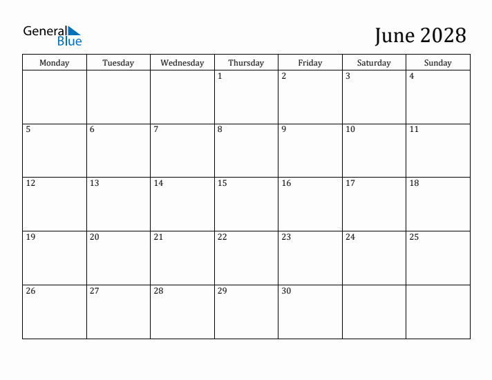 June 2028 Calendar