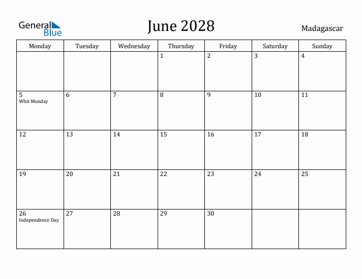 June 2028 Calendar Madagascar