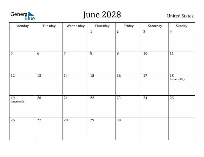 June 2028 Calendar United States