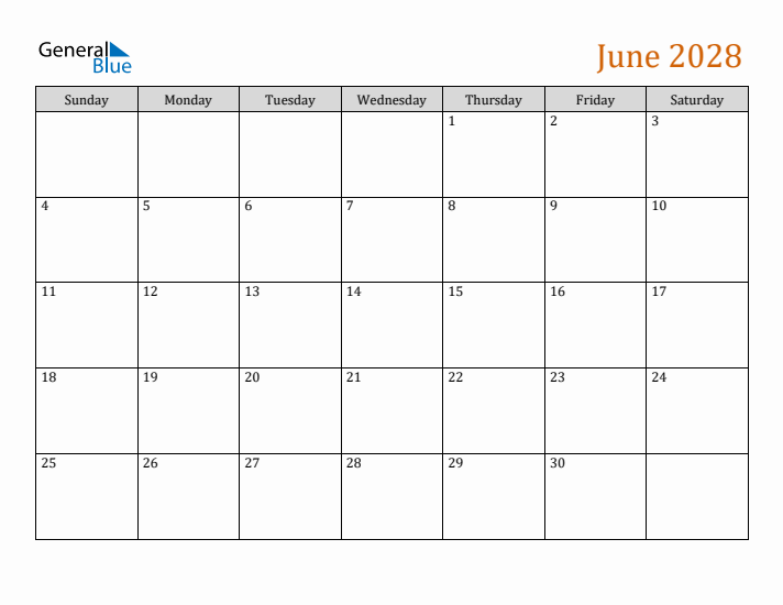 Editable June 2028 Calendar