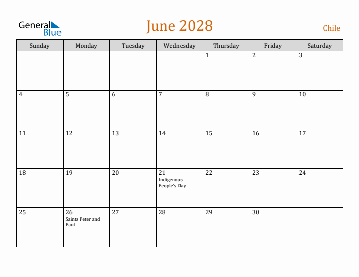 June 2028 Holiday Calendar with Sunday Start