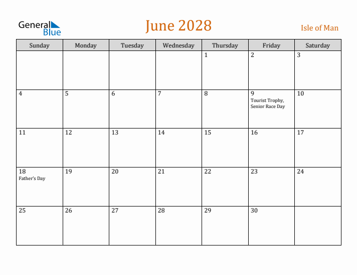 June 2028 Holiday Calendar with Sunday Start