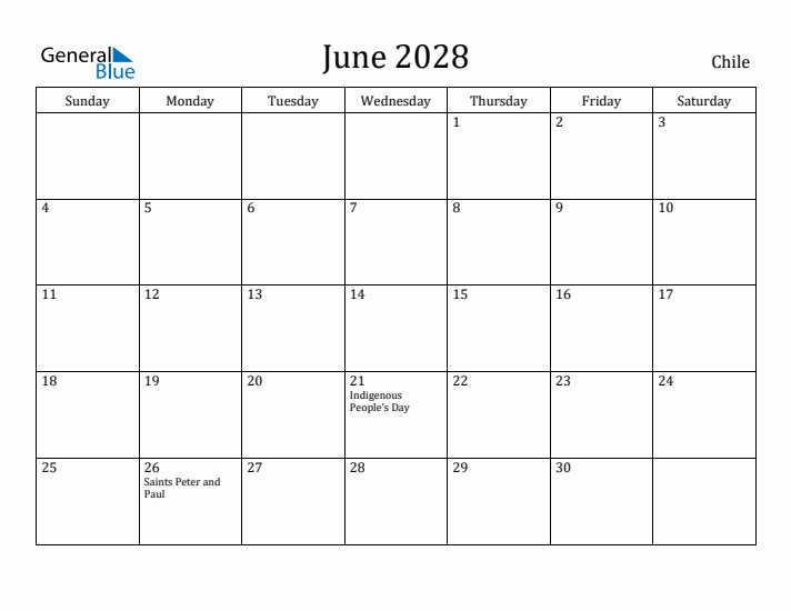 June 2028 Calendar Chile